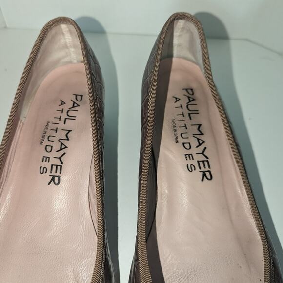 Paul Mayer Attitudes Block Heel Tan Croc Embossed Leather Black Patent Toe 9.5 - Picture 6 of 10